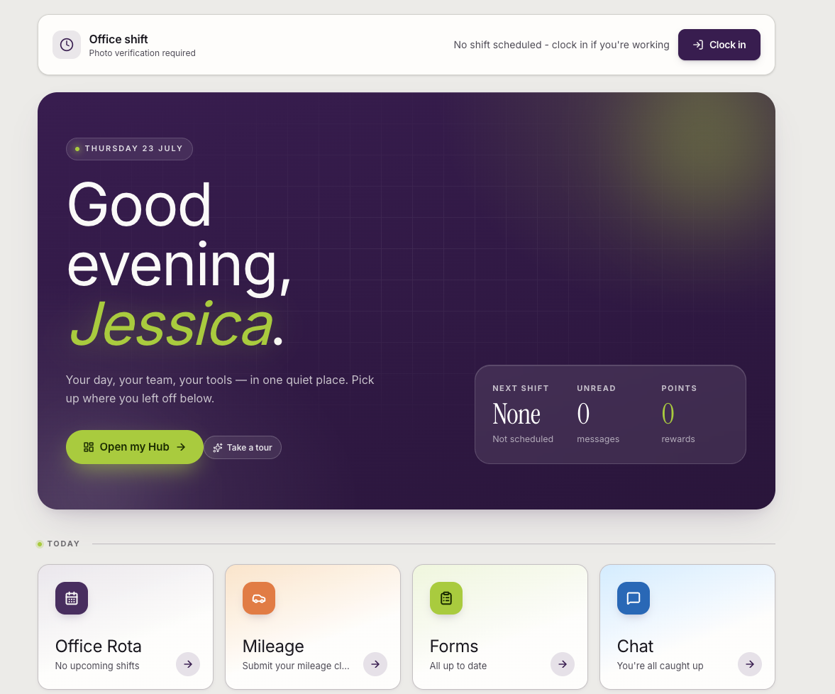Care Connect Hub staff portal dashboard