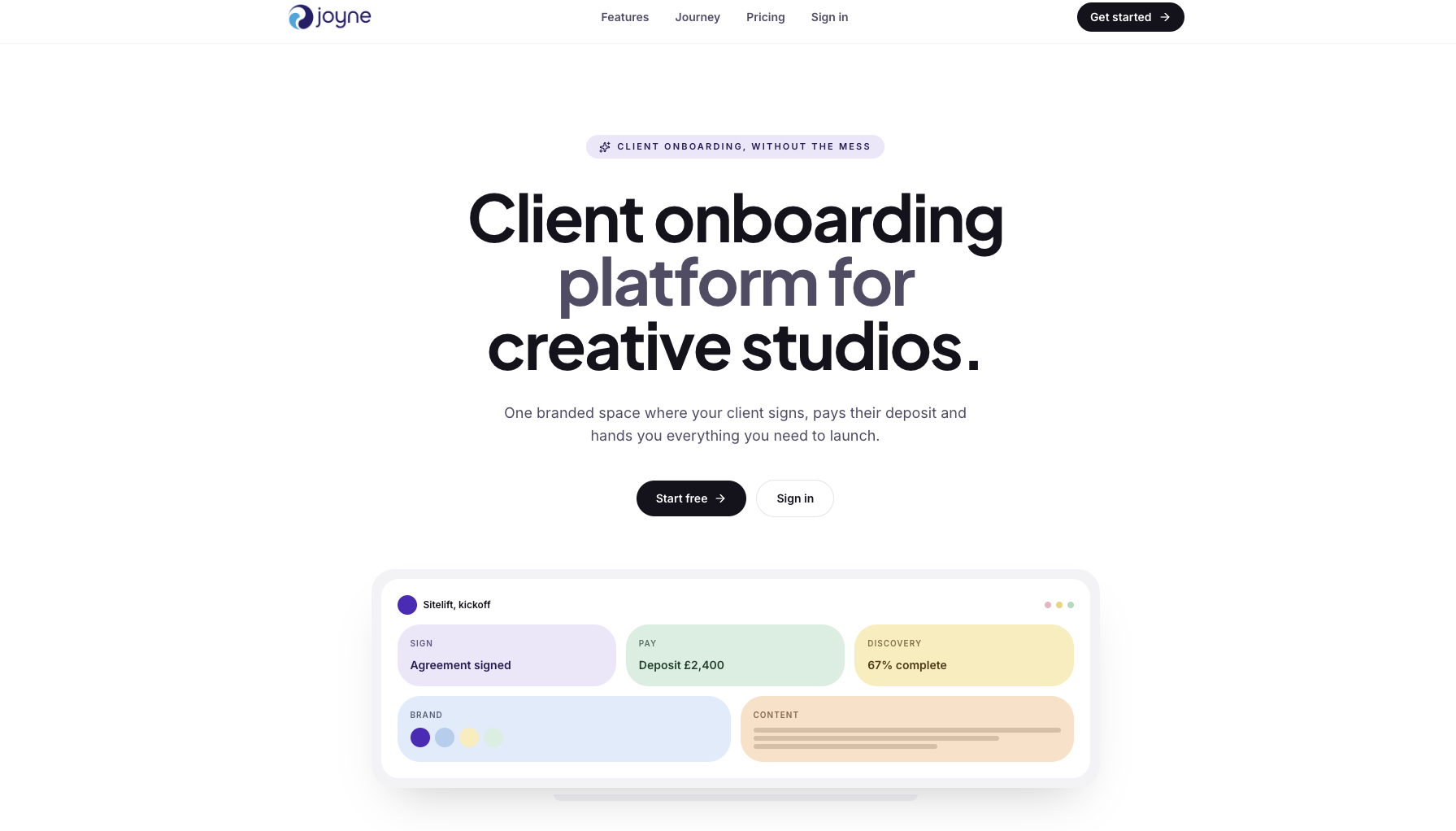 Joyne client onboarding platform landing page