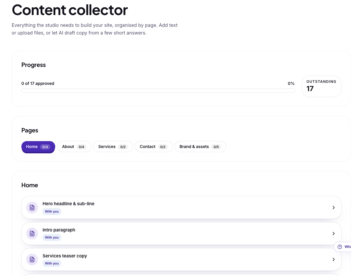 Joyne content collector organised by page