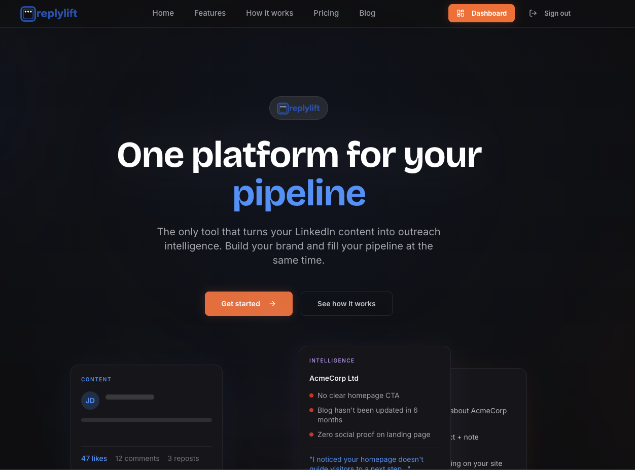 ReplyLift landing page